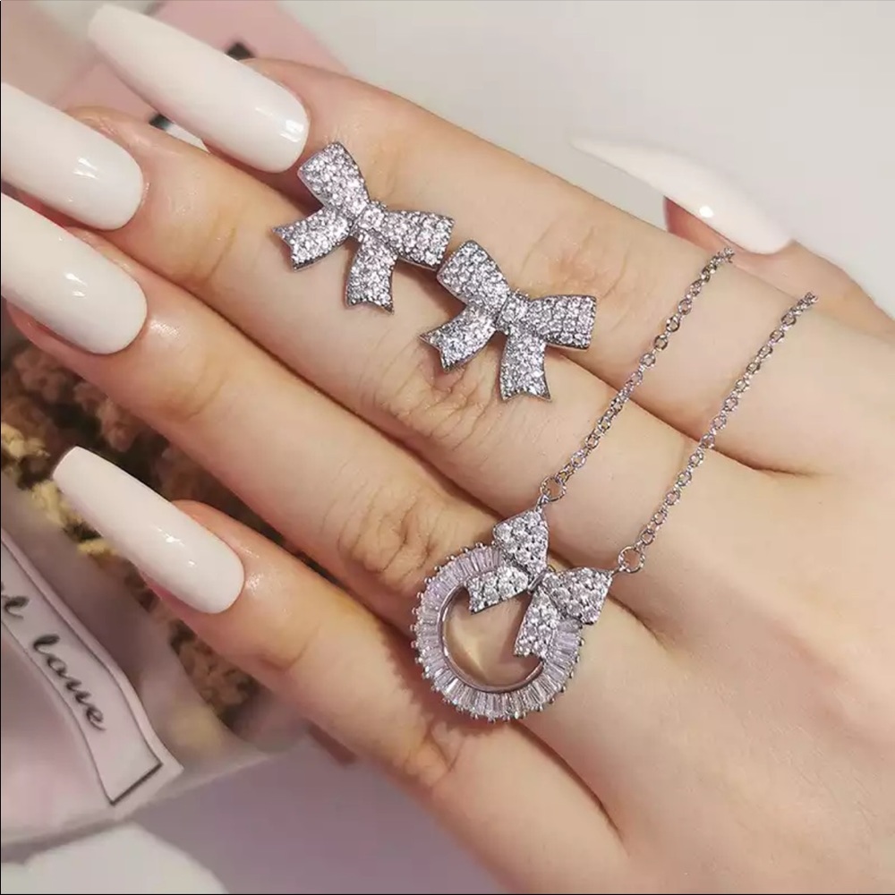 New Women’s 925 Silver Beautiful Set Earrings&Necklace